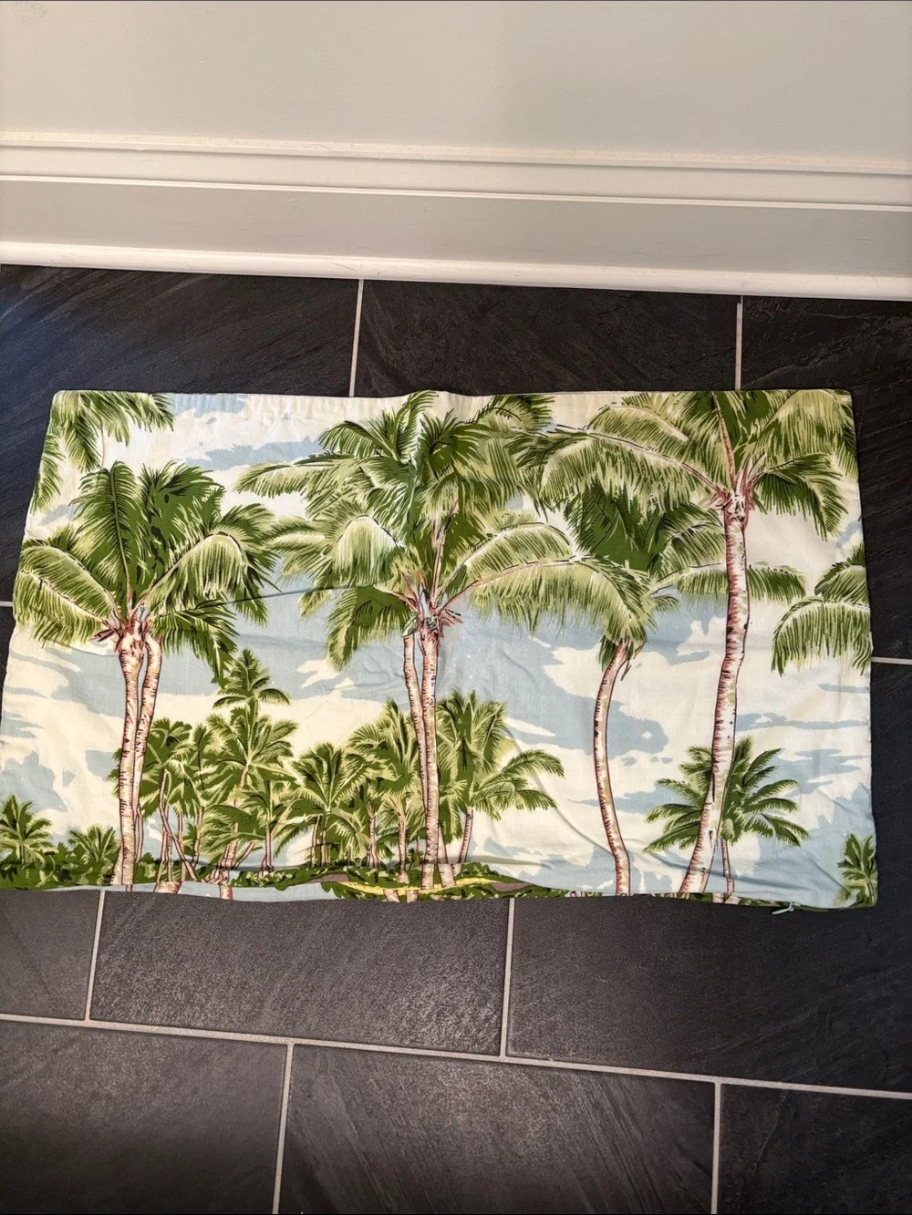 Pottery Barn pillow cover Tropical Palm Tree Print - Green & Sky Blue